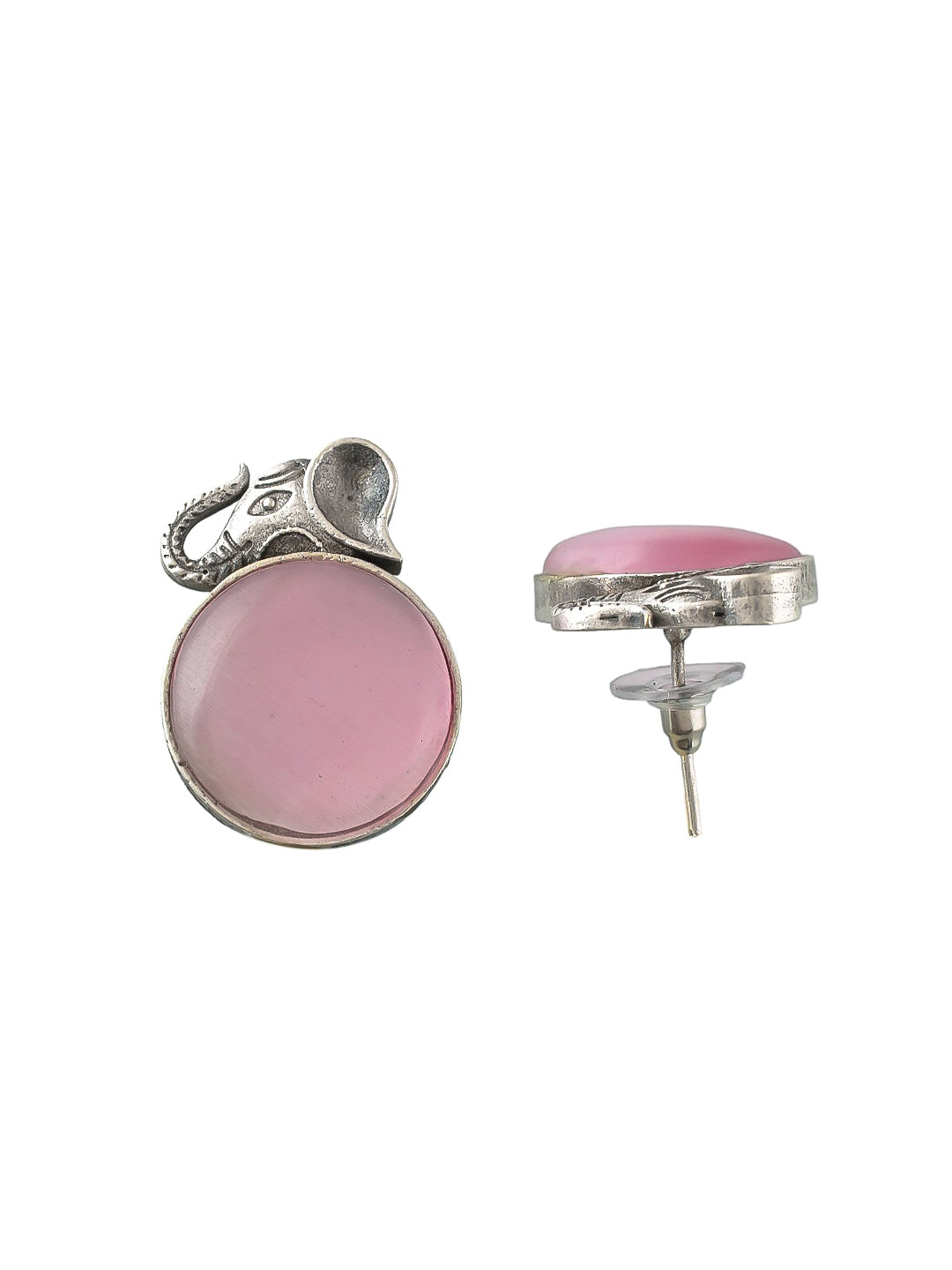 Elephant Silver Earrings With Pink Gemstones For Women