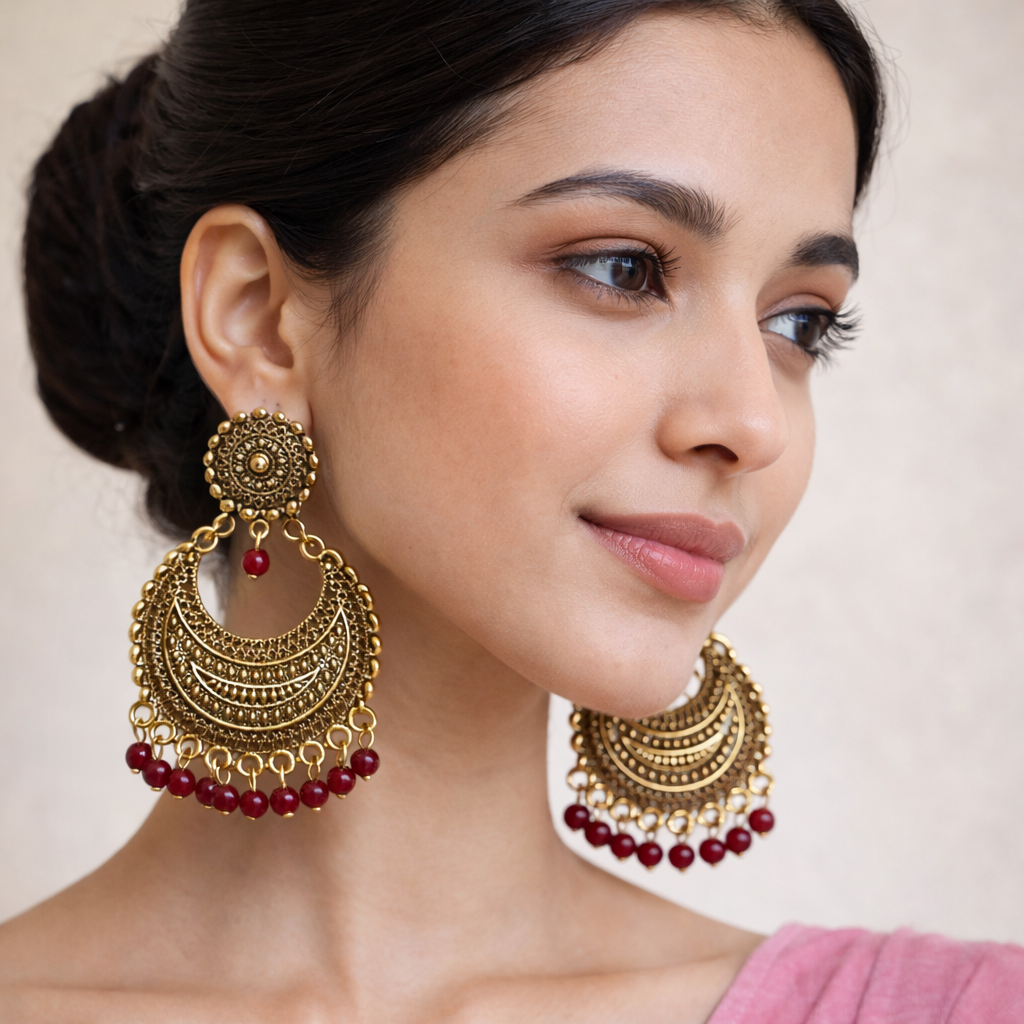 Golden Lotus Pearl Jhumka Earrings