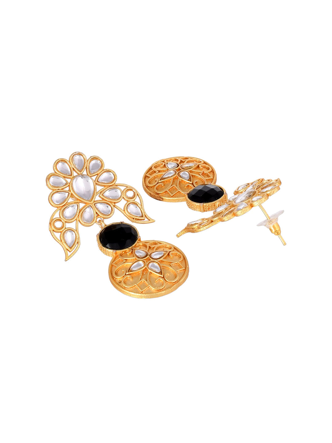 Gold Plated Black Stone Kundan Drop Earring