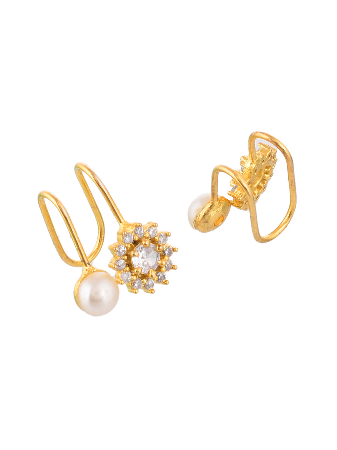 American diamond Gold plated pearl ad hoop earring