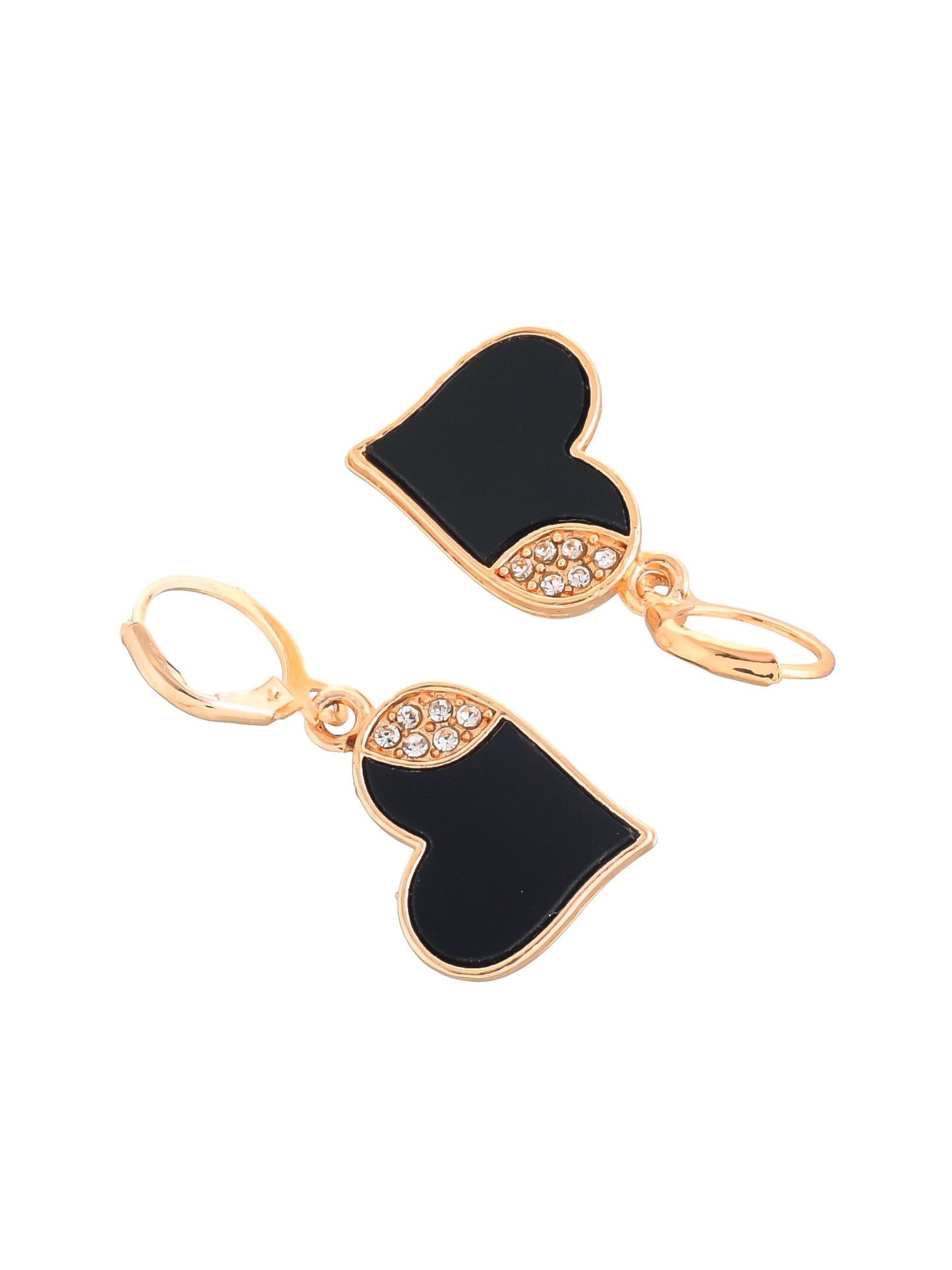 Rose Gold CZ Studded Heart Shaped Drop Earrings For Women