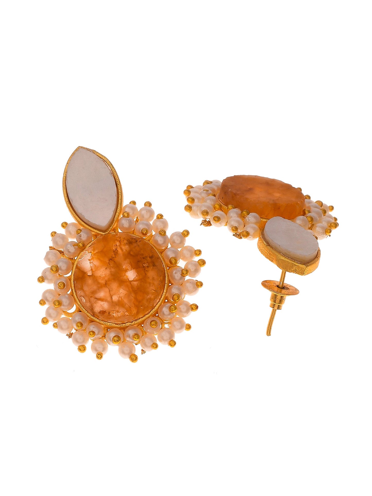 Gold Plated Circular Fancy Stylish stud Stone Earrings