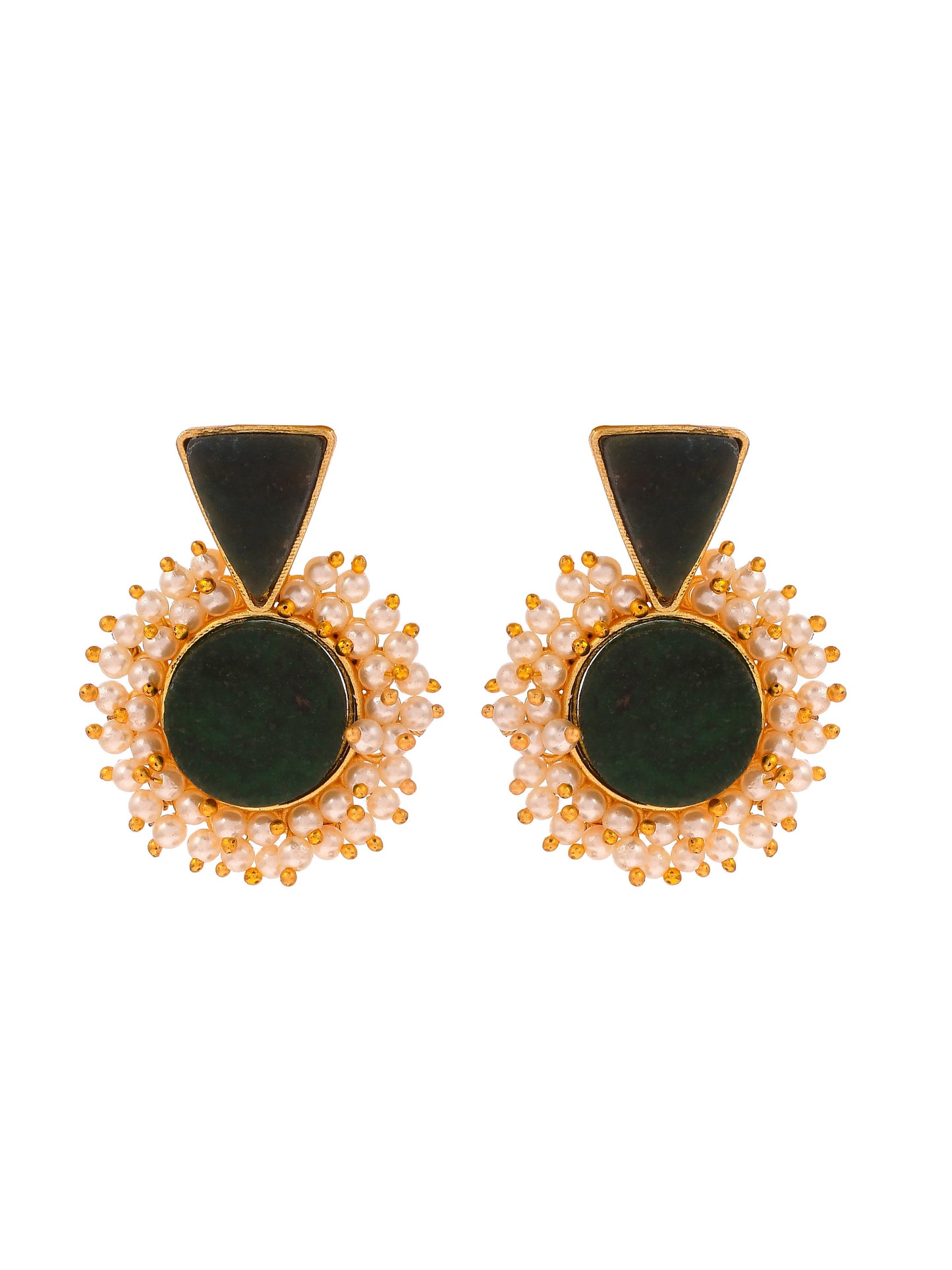 Gold Plated Pearl Beads Small Stylish Stone Earrings