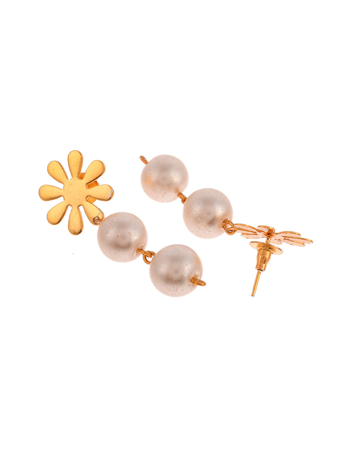Gold Plated Flower Western Pearl Drop Earrings