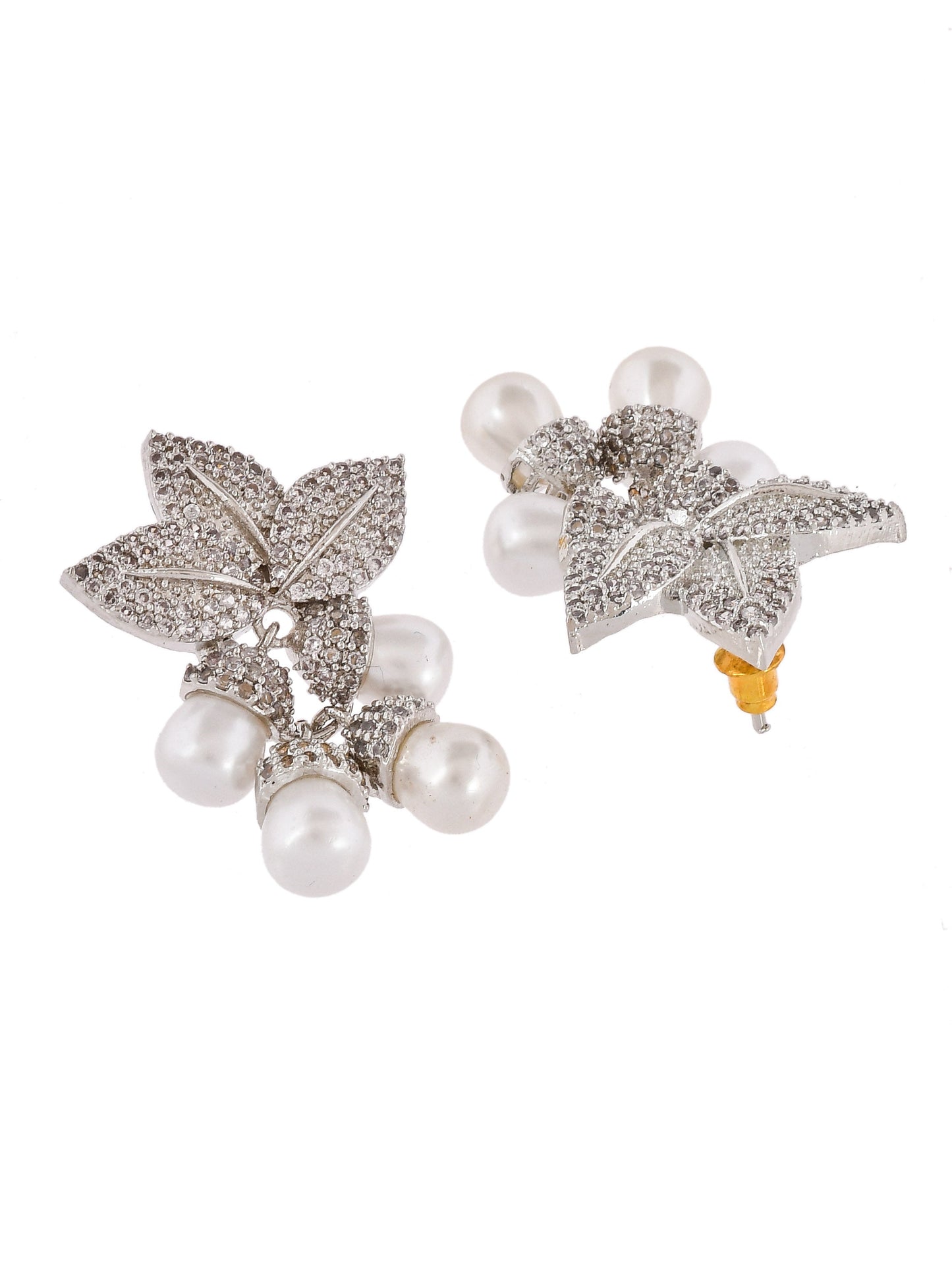 Silver American Diamond Mini Leaf Stud Earrings