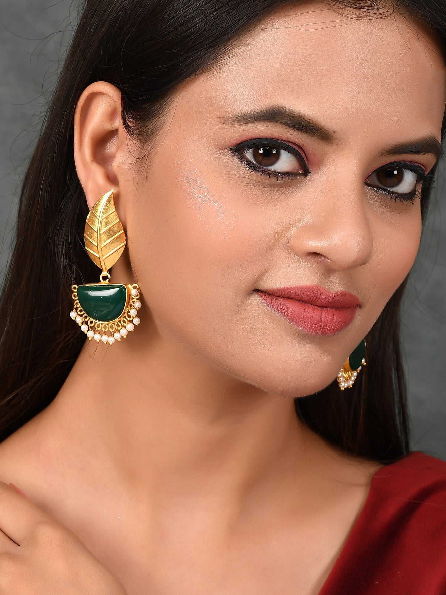 Gold Plated Traditional Leaf Handcrafted Drop Earrings