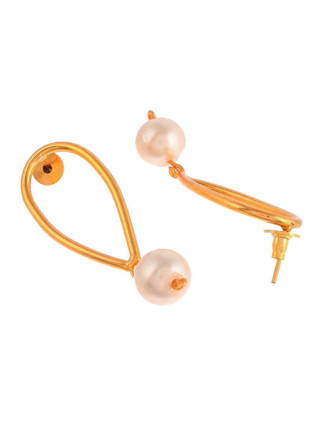 Gold Plated Geometric Handcrafted Western Pearl Drop Earrings