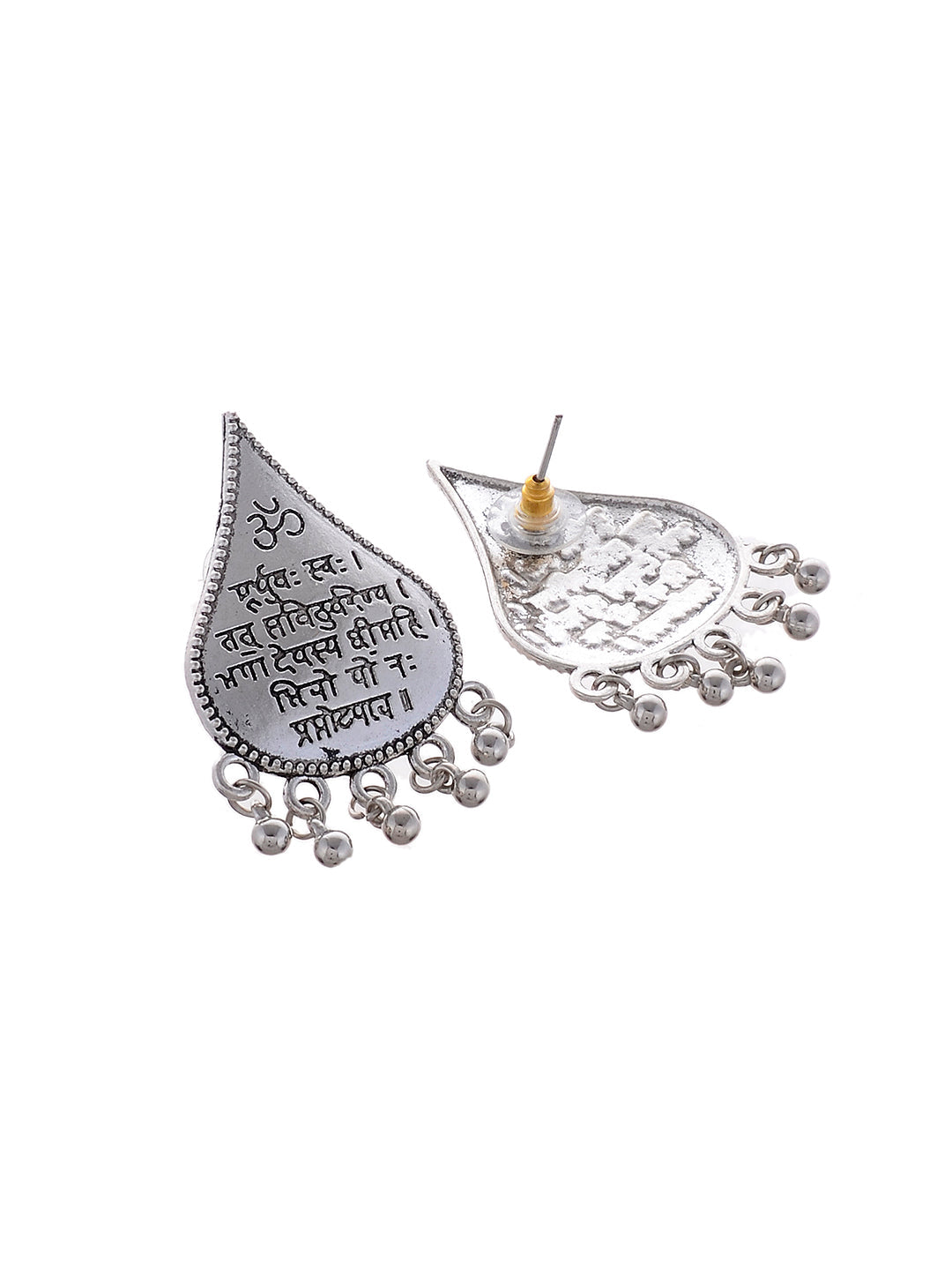 Silver Plated & White Teardrop Shaped Drop Earrings