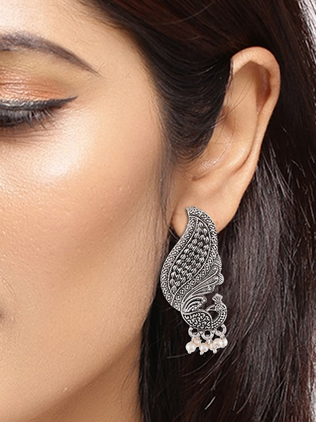 Silver Stud peacock Earrings For Girls