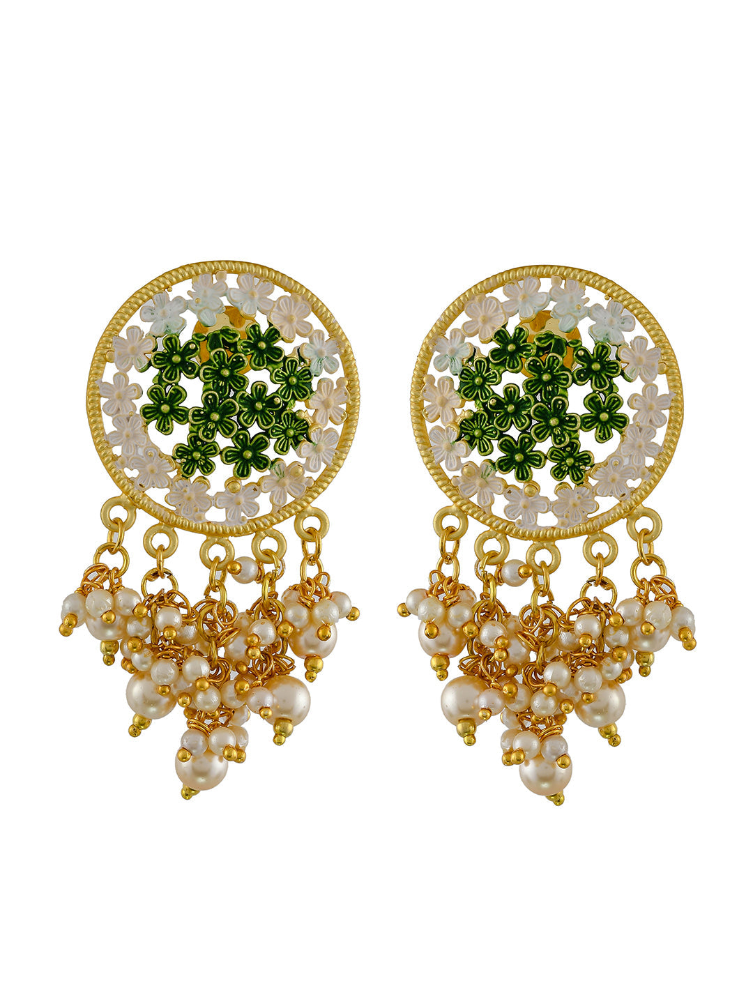 Gold Plated Enamelled Earrings With Pearl for women