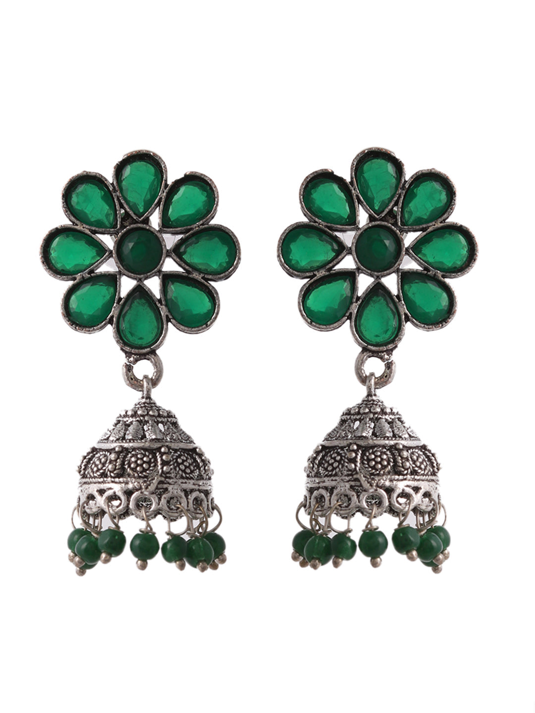 Green Flower Jhumka Earrings drop earrings