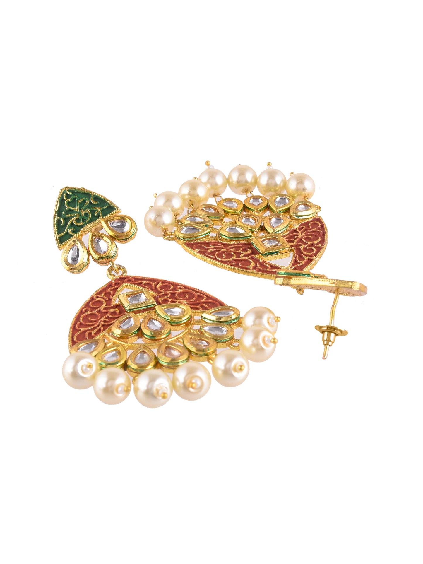 Traditional Kundan minakari Pearl chandbali earring For women