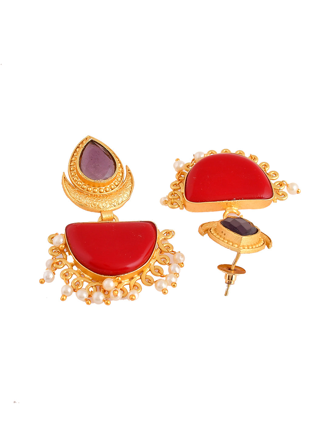 Red Stone Traditional Chandbali Earrings For Women