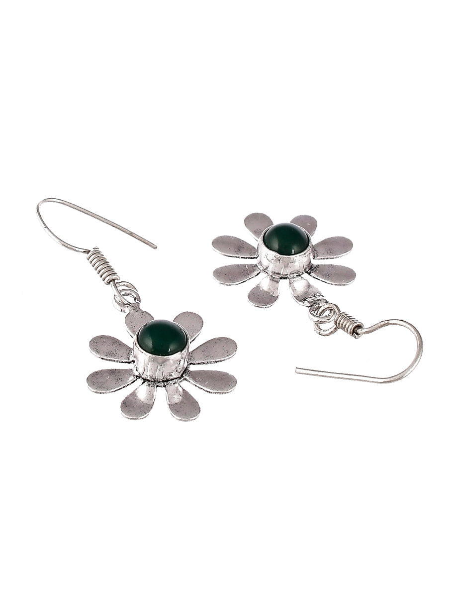 Silver Plated Green Beaded Floral Drop earrings