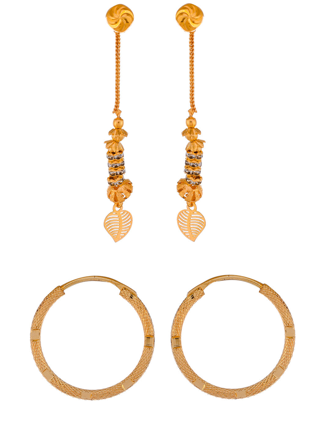 Set of 2 Gold Plated Contemporary Hoop and Dangler sui dhaga earrings