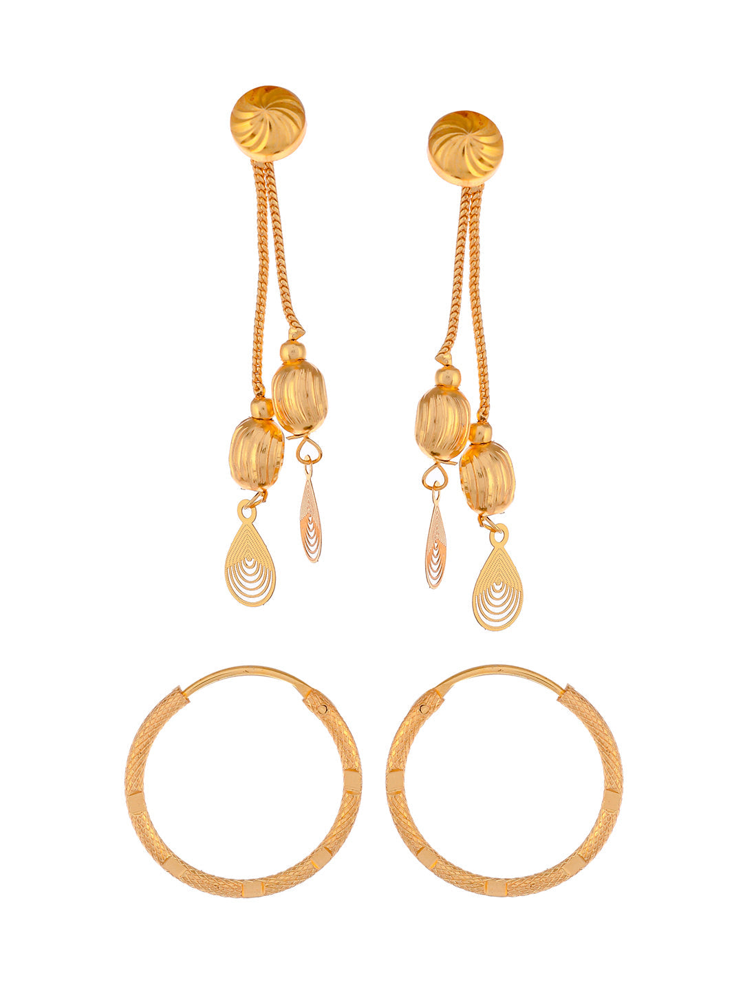 Set of 2 Gold Plated Contemporary Hoop and Dangler Earrings