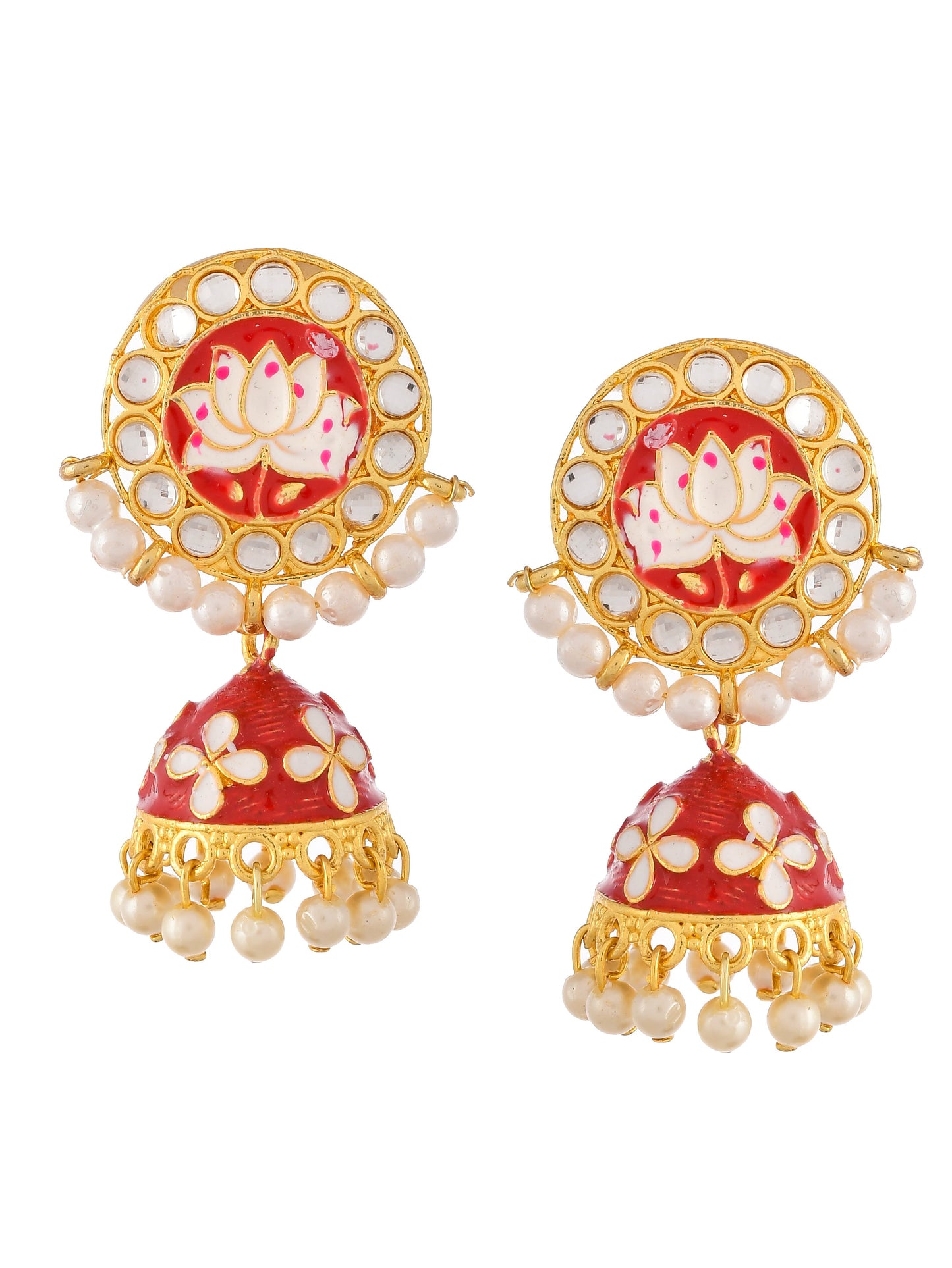 Kundan Meenakari Handcrafted Floral jhumka Earrings