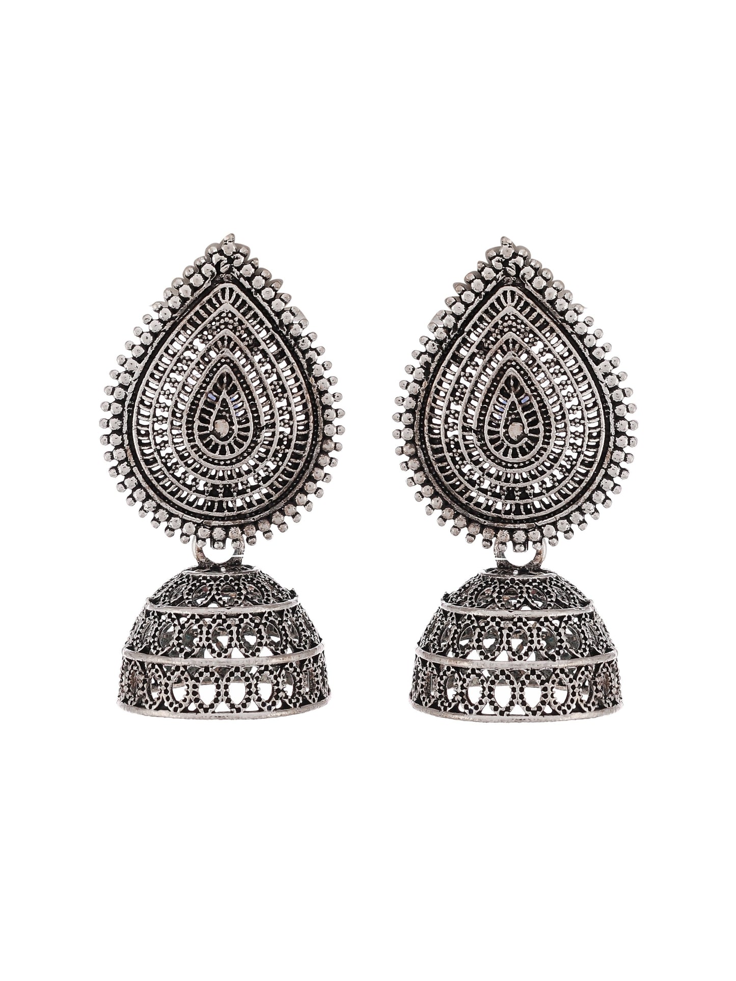 Silver Toned Contemporary Jhumka Earrings