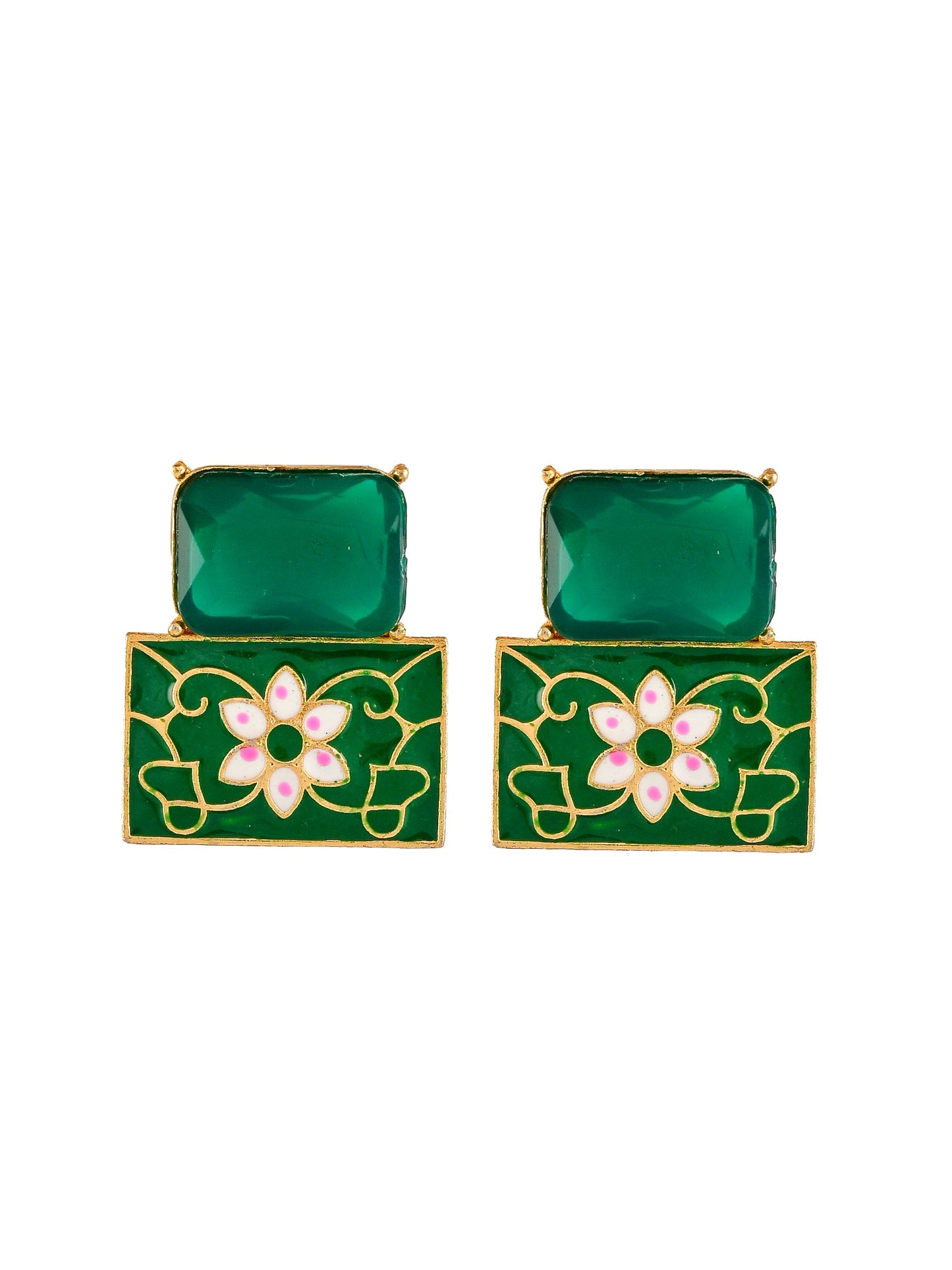 Green Meenakari Chalcedony stud Earrings