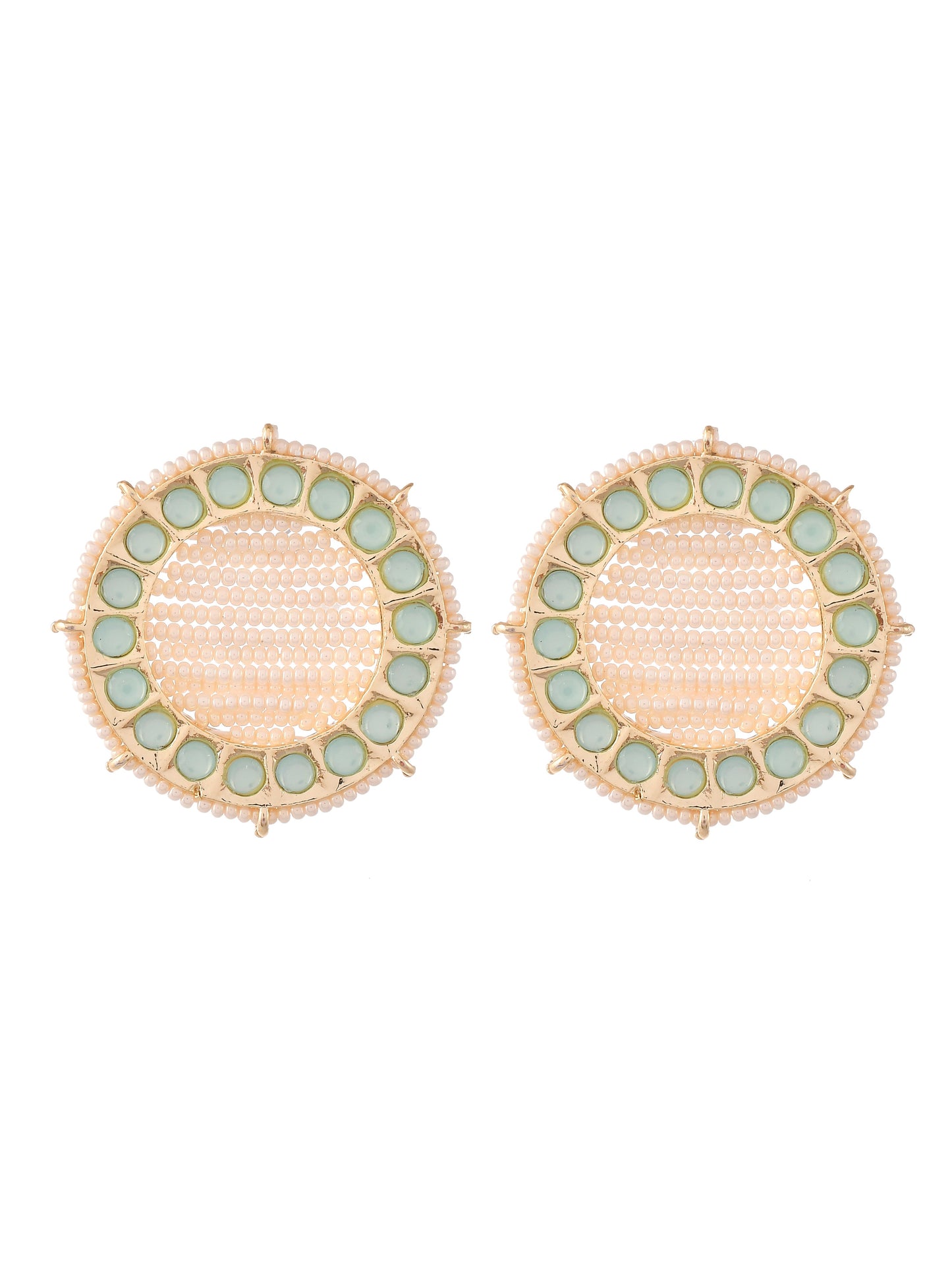 Gold Plated Green & Pearl Beaded Handcrafted Stud Earrings