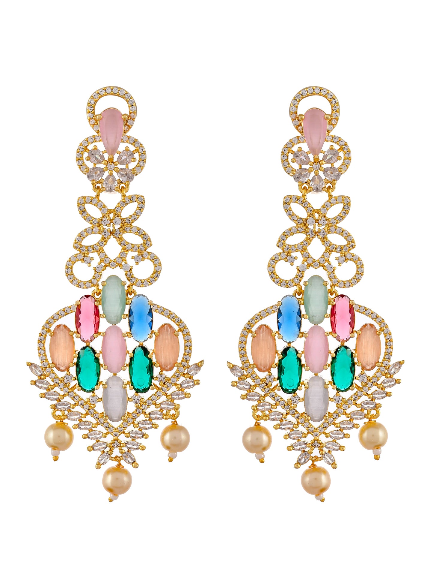 Gold Plated AD stone studded beaded Earrings