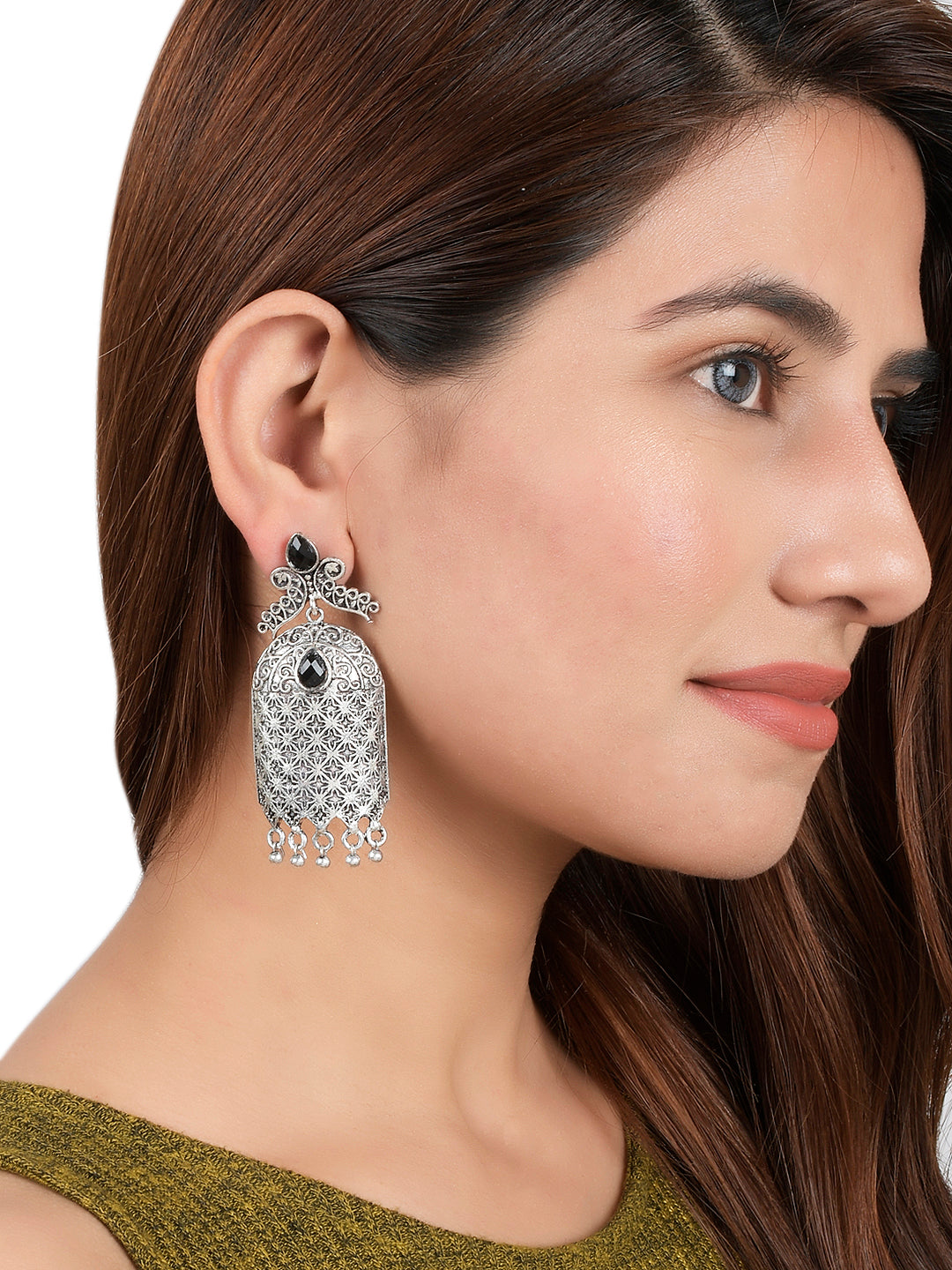 Black Oxidized Silver Tone Bollywood Style Drop Earring