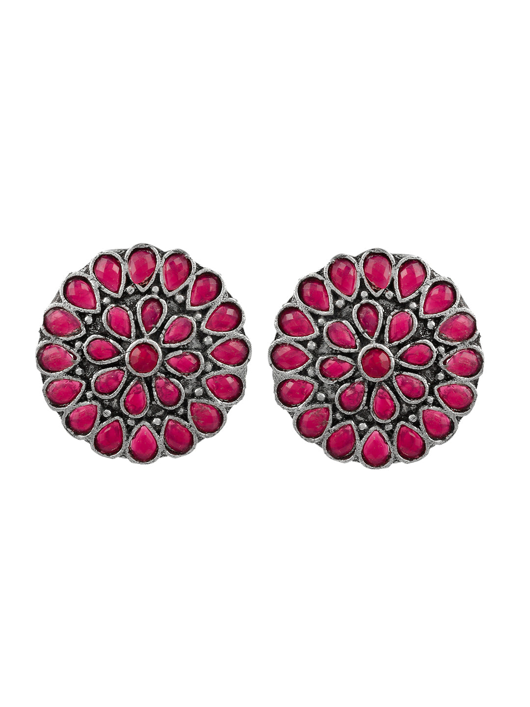 Classic Pink Oxidized Stud Earring For Women