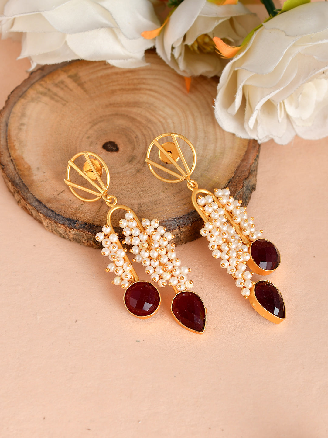 Gold Plated Pearl Smriti Drop Earrings
