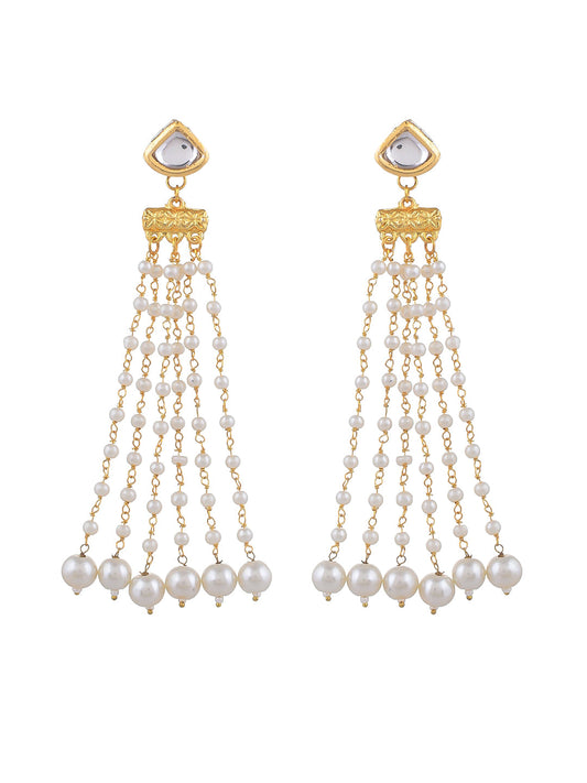 Gold and Pearl Chandelier Earrings For Women