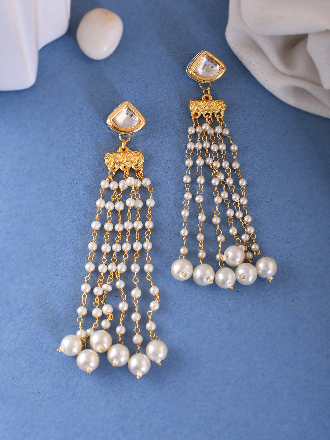 Gold and Pearl Chandelier Earrings For Women