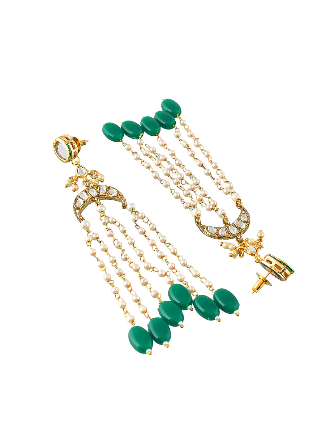 Gold Chandelier Earrings With Green Gemstone Accents For Women