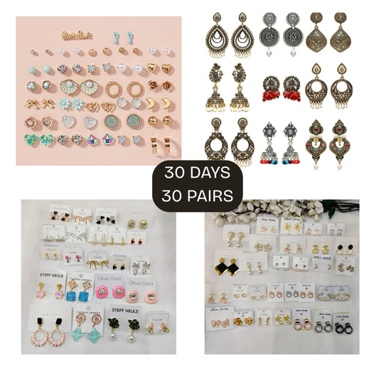 Mixed Earrings Combo – 30 Pairs | Traditional, Fashion, Korean & Daily Wear
