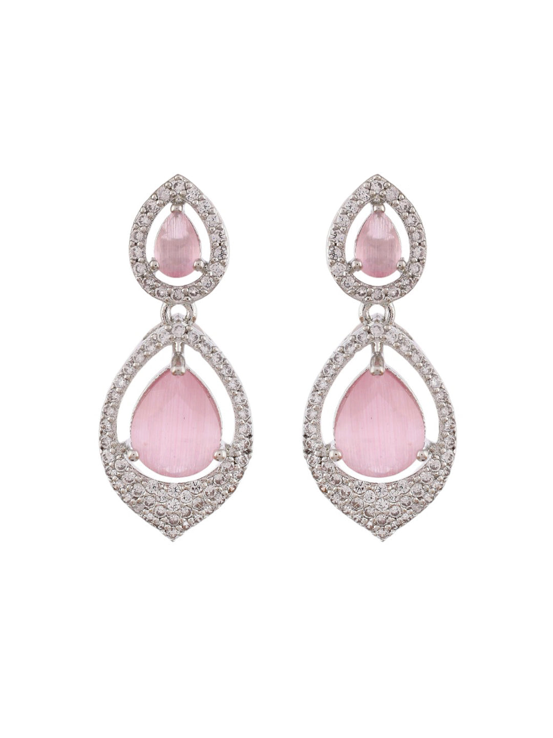 Pink American Diamond Drop Earrings For Women