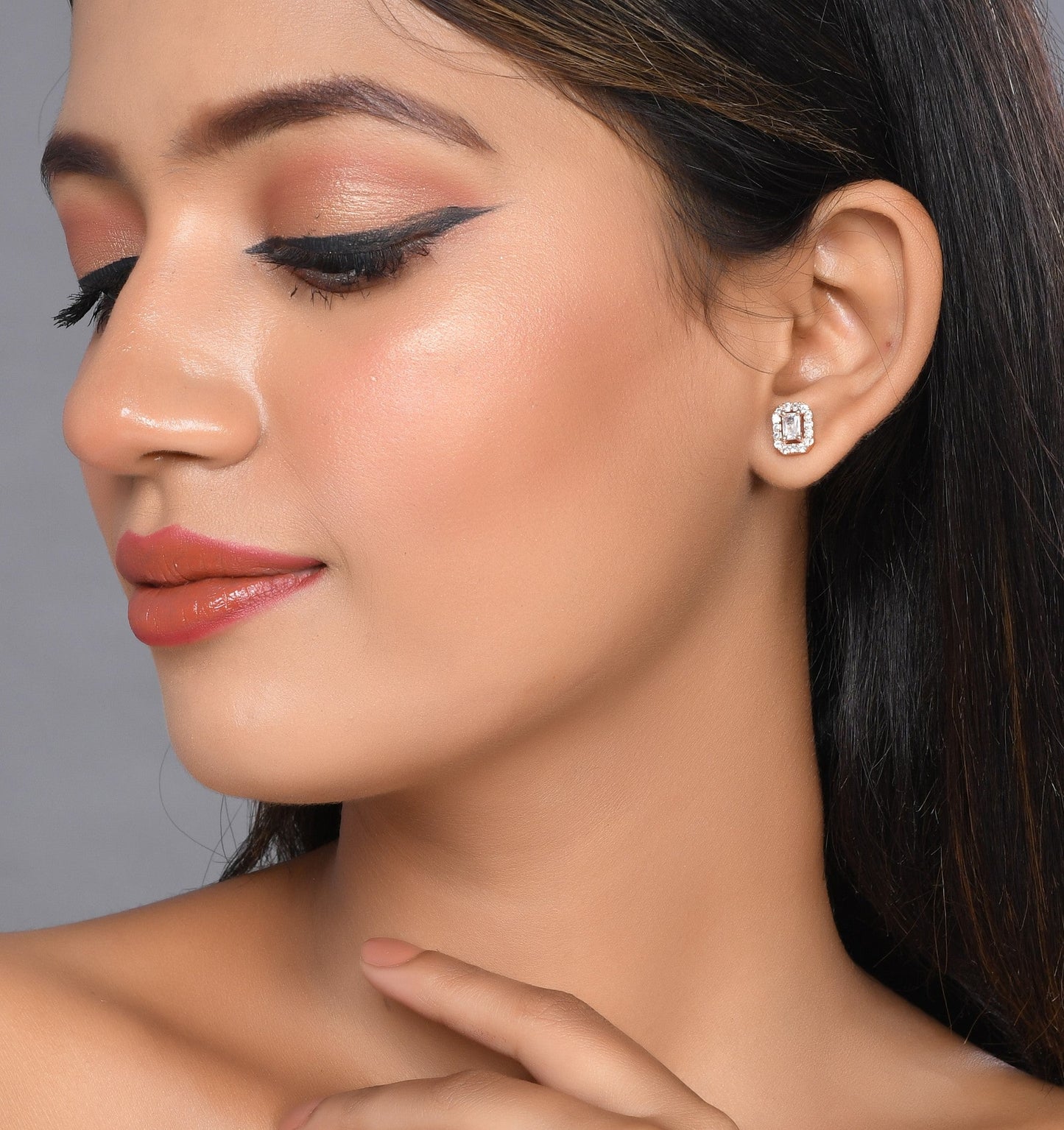 Rose Gold American Diamond Stud Earring