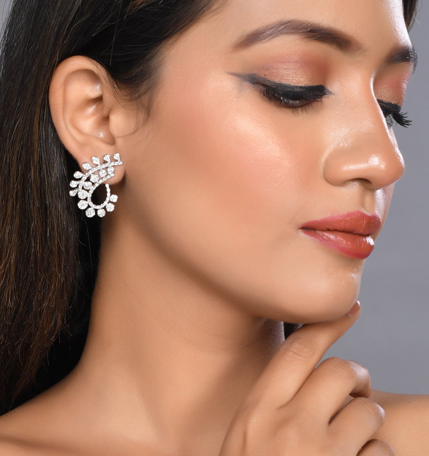 Half hoop stud american diamond earrings