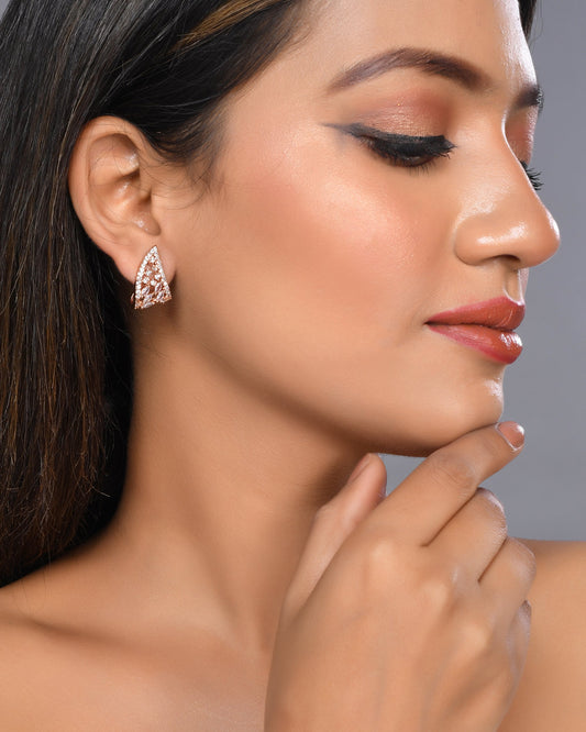 Rose gold plated stud American diamond earring