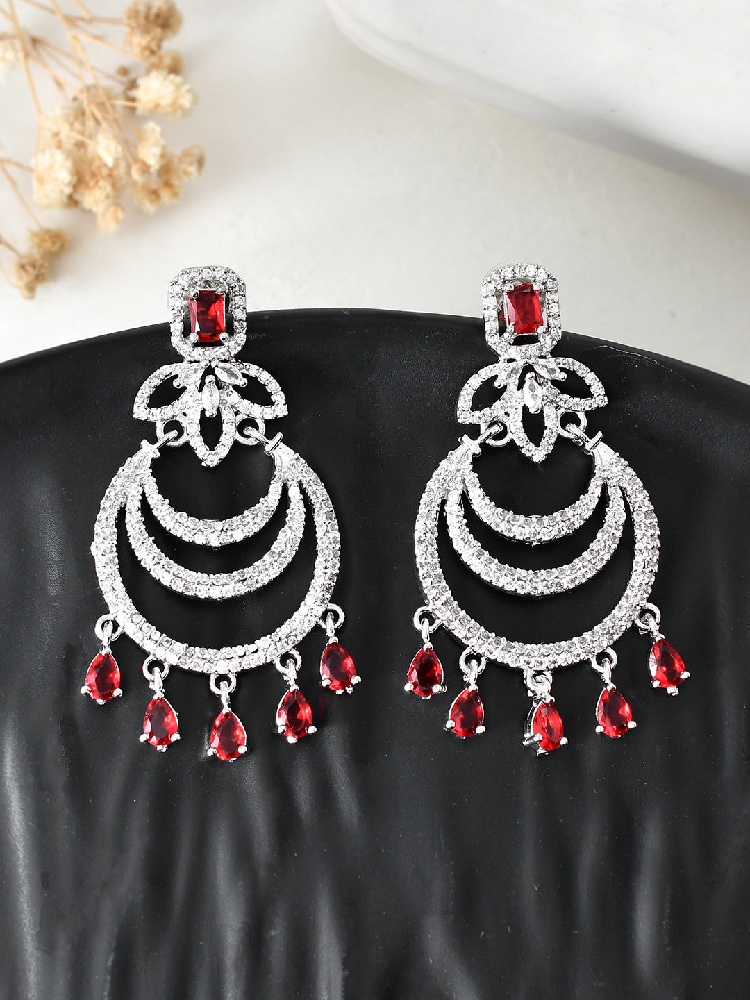 Silver Plated American Diamond Long Chandbali Earring For Wedding For Women