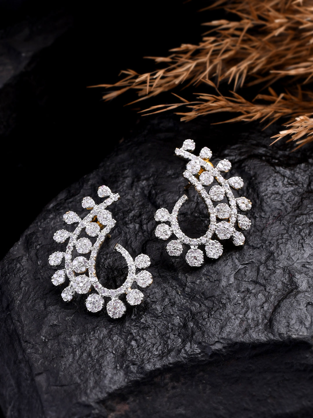 Half hoop stud american diamond earrings