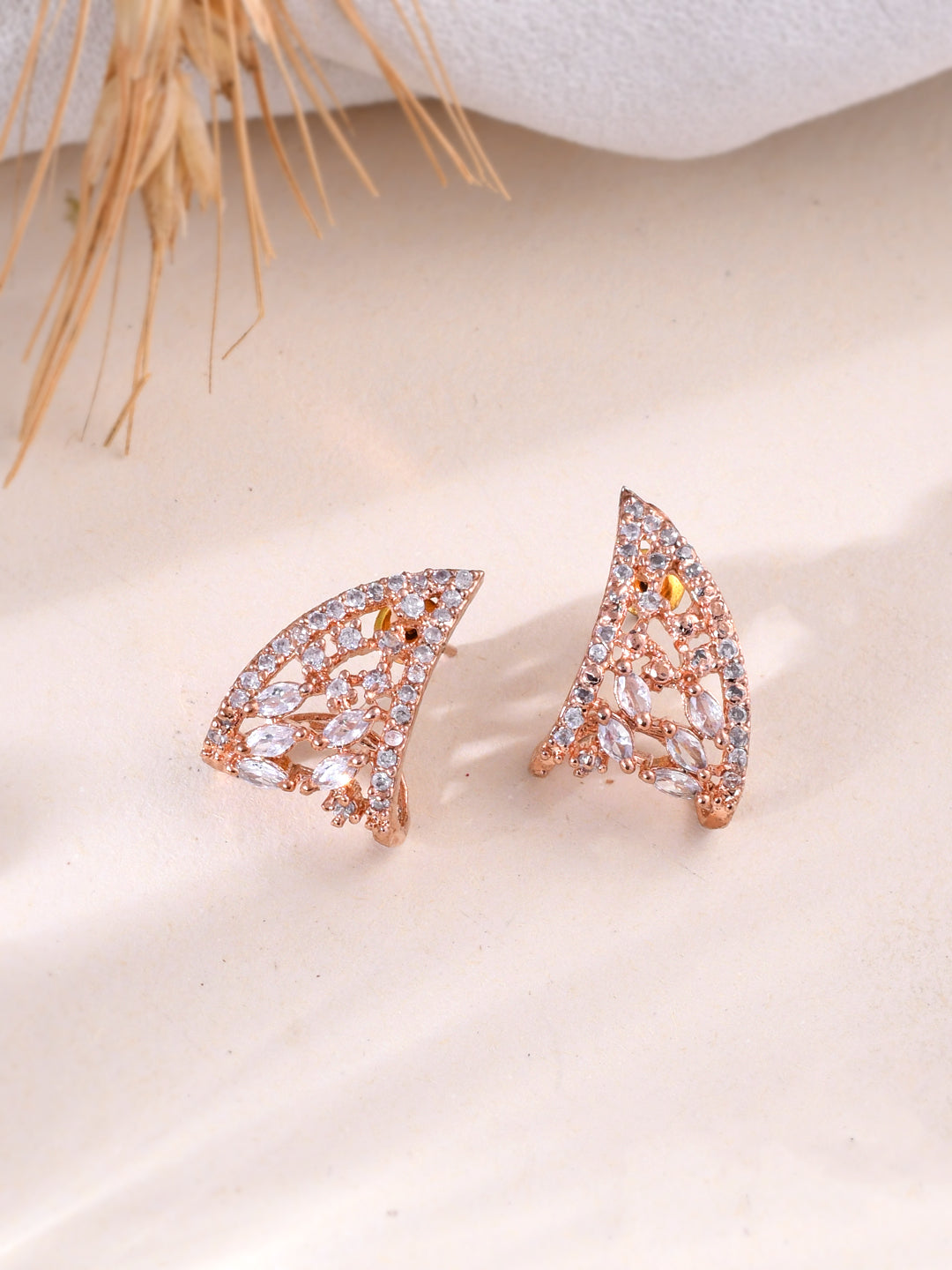 Rose gold plated stud American diamond earring