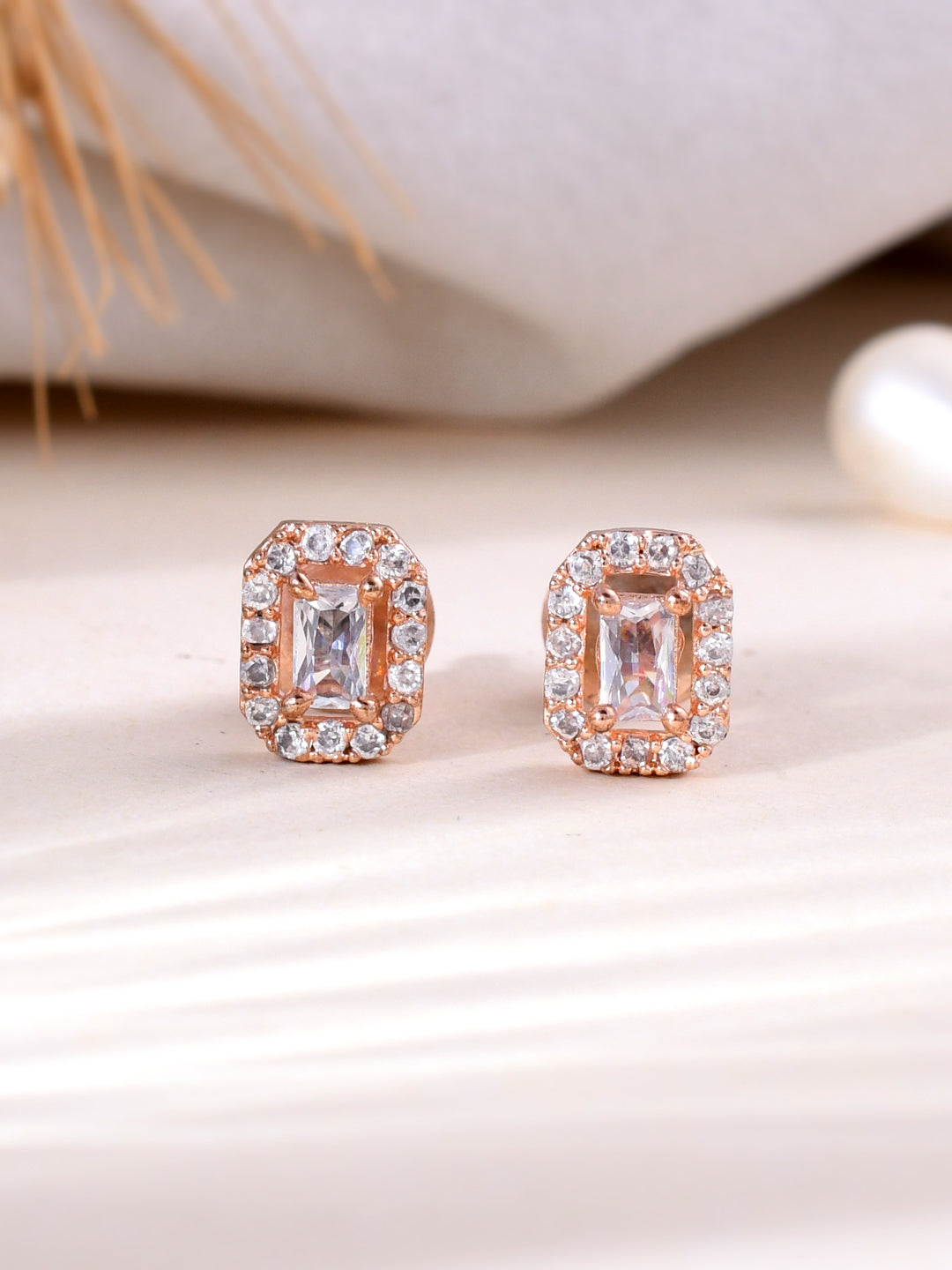 Rose Gold American Diamond Stud Earring