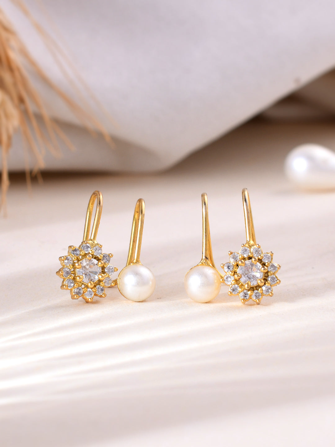 American diamond Gold plated pearl ad hoop earring