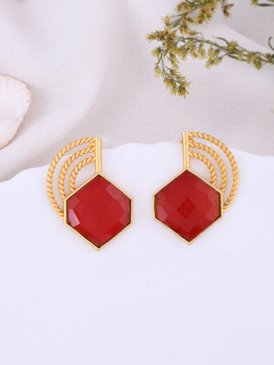 Gold plated Red Stone Stud Earring