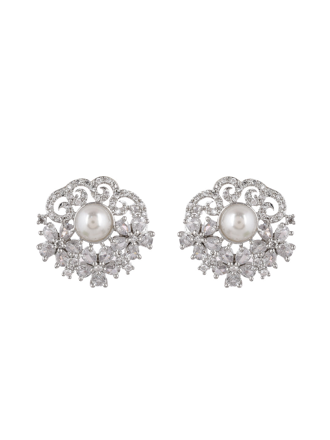 Silver plated stud american diamond earring