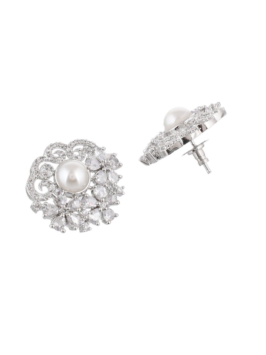 Silver plated stud american diamond earring