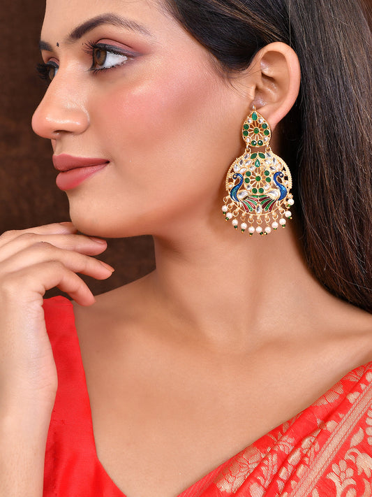 Gold Plated Pearl Jadau Chandbali Earrings For Women