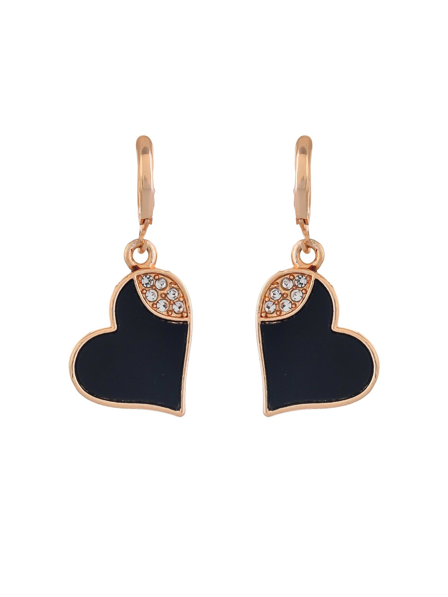 Rose Gold CZ Studded Heart Shaped Drop Earrings For Women