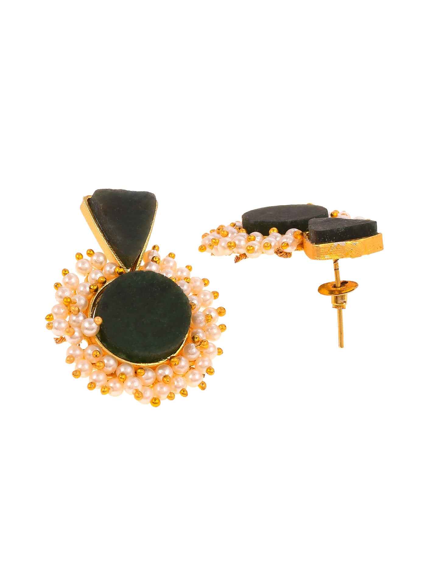 Gold Plated Pearl Beads Small Stylish Stone Earrings