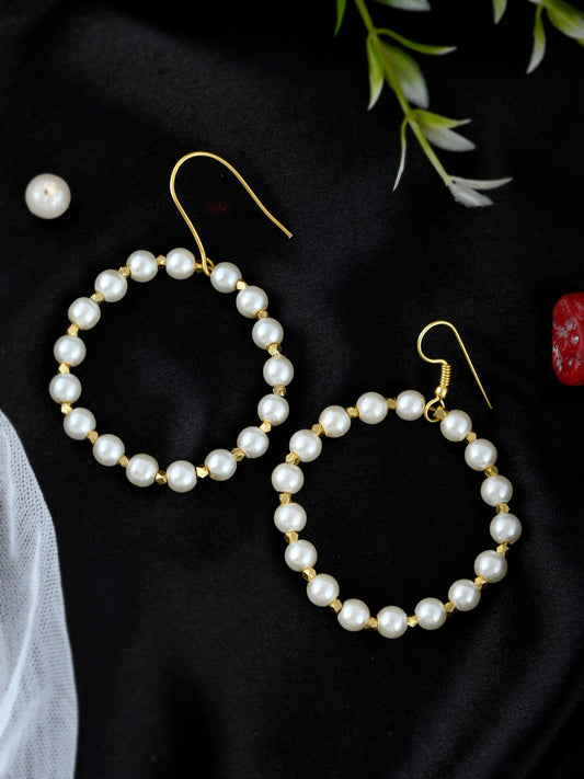 Gold Plated Circular Pearl Beads Dangle Western Earrings