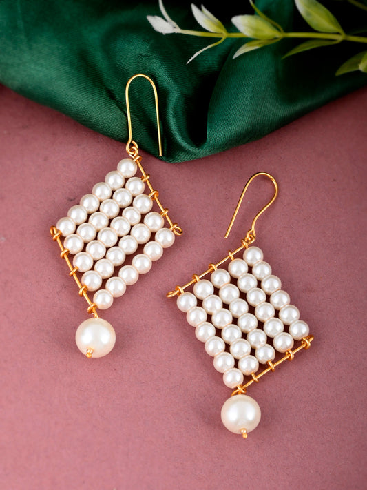 Gold Tone Pearl Dangle Western Earrings
