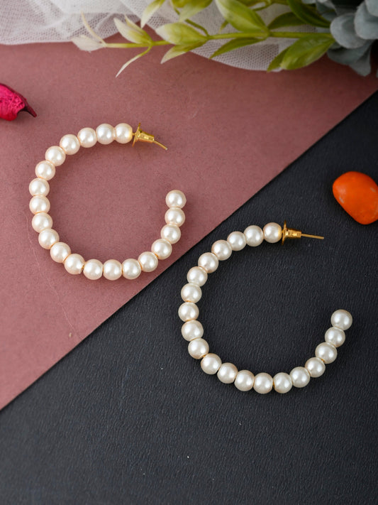 Gold Plated Pearl Beads Half Hoop Earrings